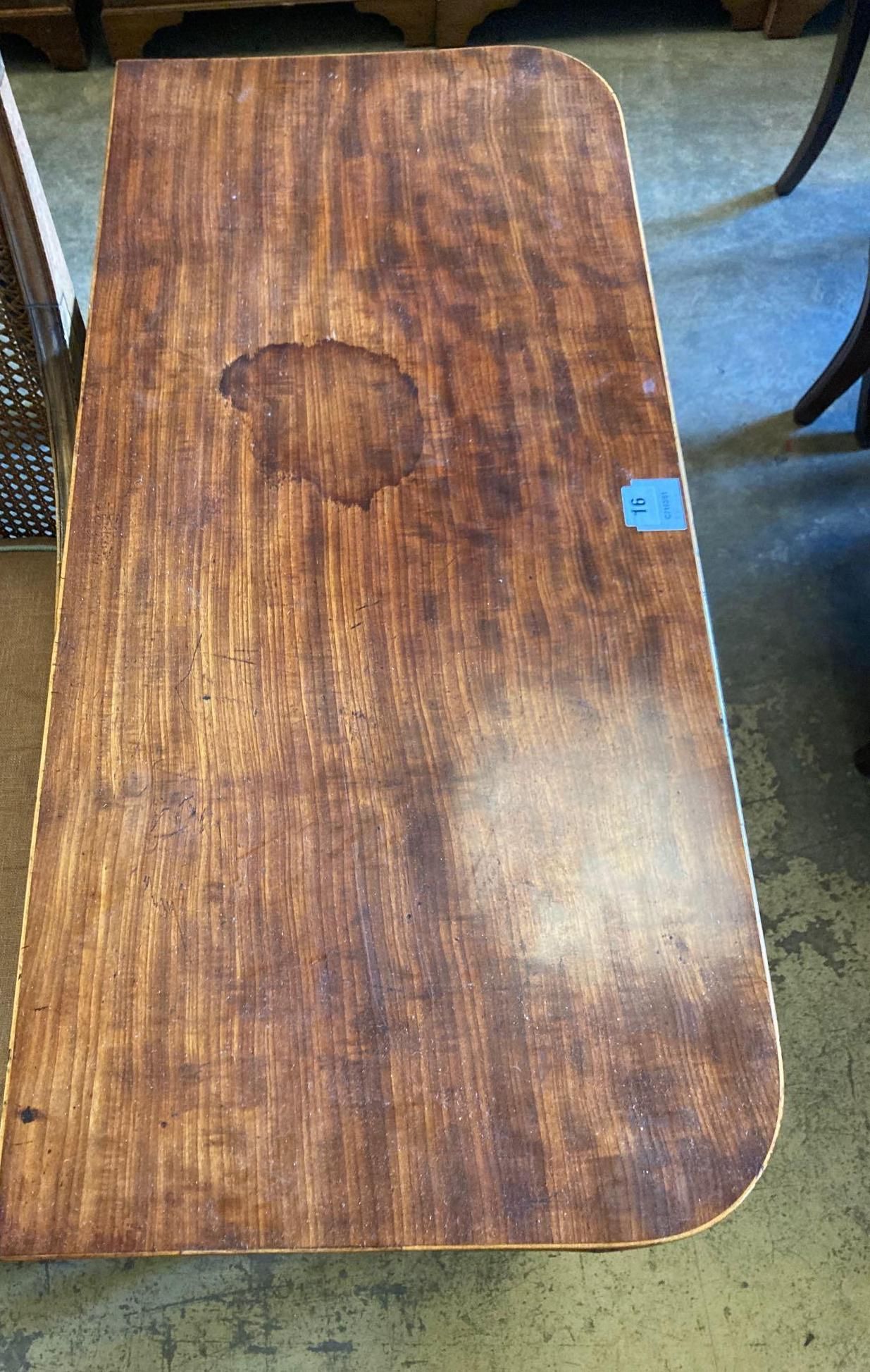 A late George III inlaid mahogany folding card table, width 91cm